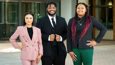 From left, 2021 Kuehne Scholars Camryn Yoder, Lorenzo Wilson and JaQualia Morris